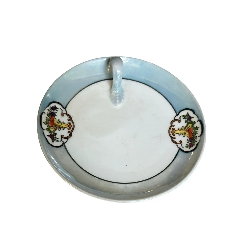Noritake Fruit Basket Lemon Server Plate Lusterware Blue White